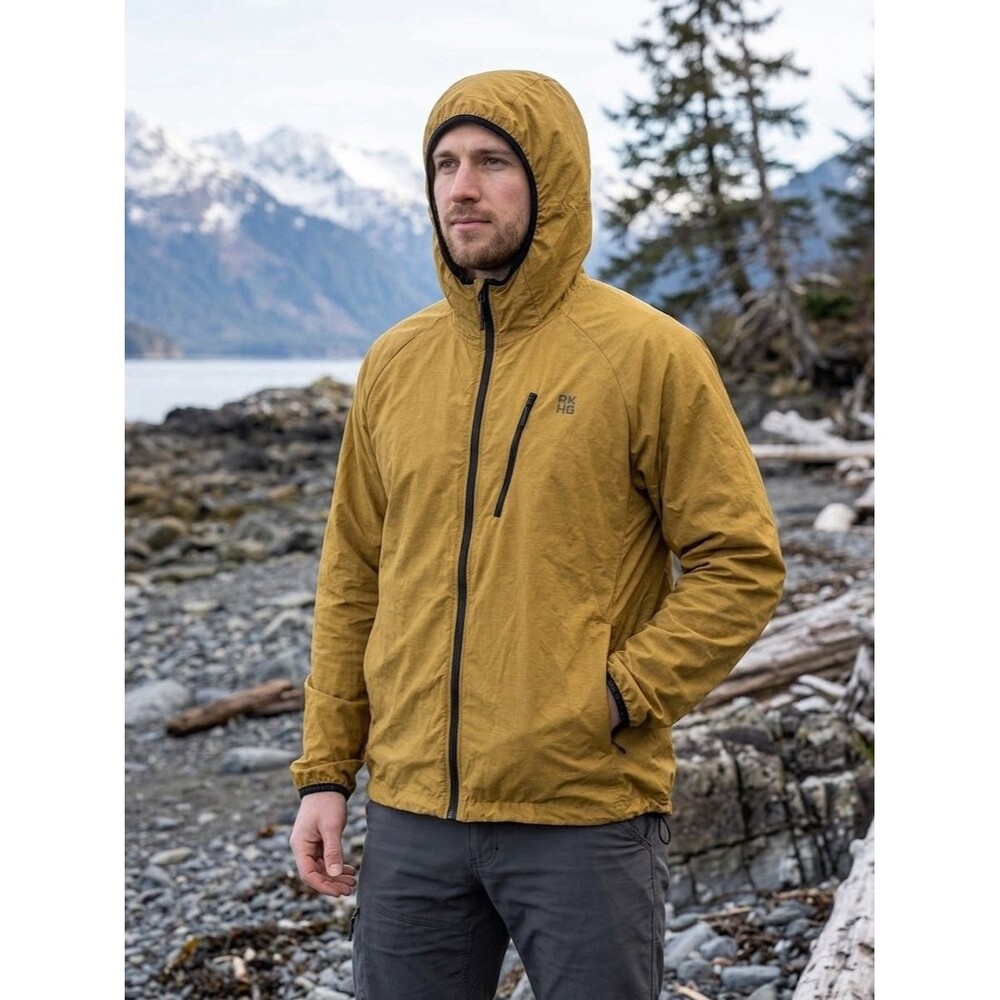 AKHG Duluth Trading Co Mens XL Lightweight Hooded Windbreaker Jacket Gold